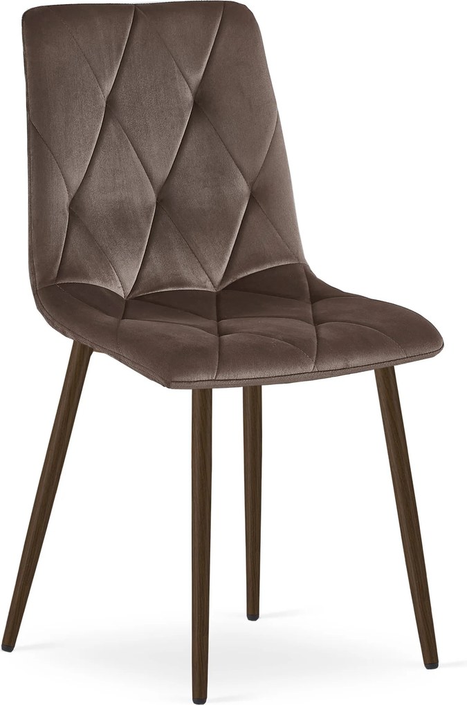 Set 4 Scaune Bucatarie/Dining Fido Picioare Finisaj Lemn,Culoare Nuc , Catifea Maro Inchis