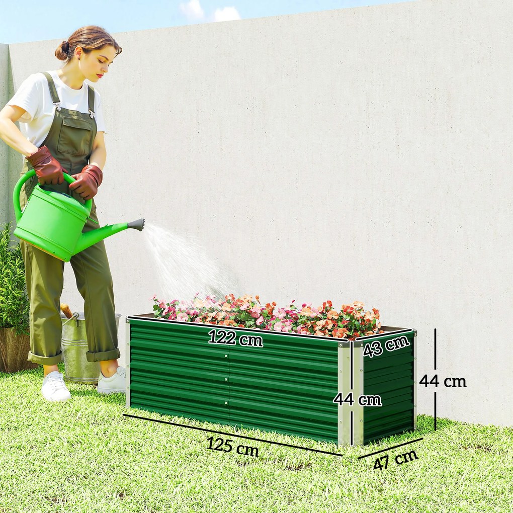 Outsunny Pat de Grădină Ridicat Fără Fund, din Oțel, cu 2 Zone de Cultivare, 125x47x40 cm, Verde | Aosom Romania