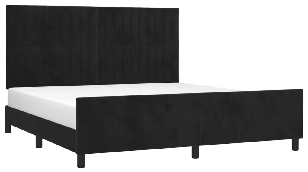 Cadru de pat cu tablie, negru, 160x200 cm, catifea Negru, 160 x 200 cm, Benzi verticale