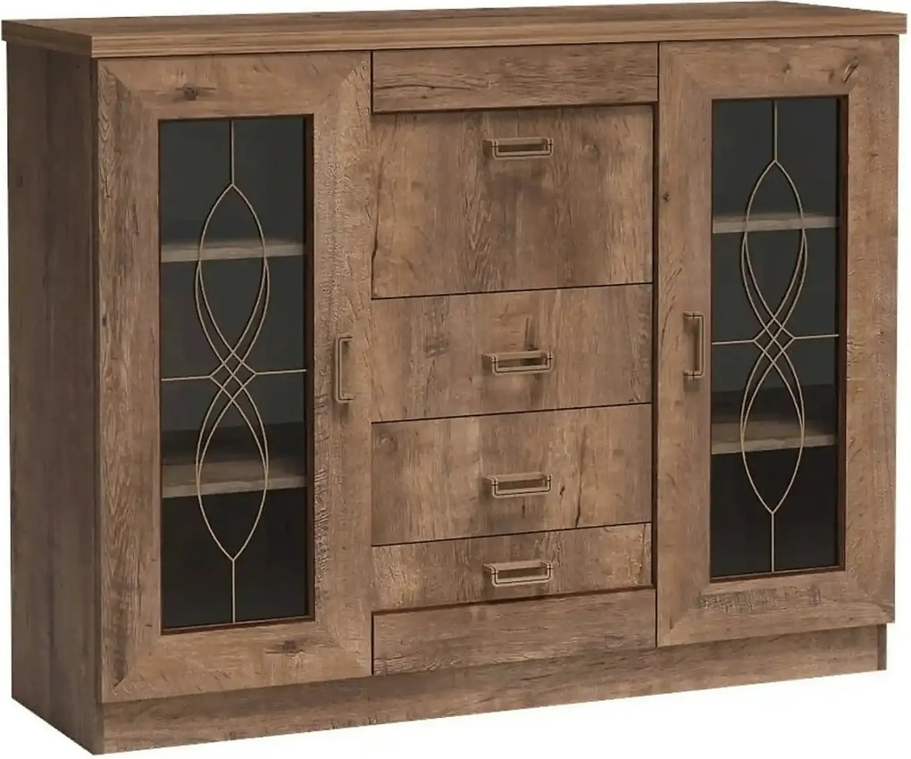 Comoda TEDY TYP T14, stejar lefkas, PAL melaminat, 140x44x109.5 cm