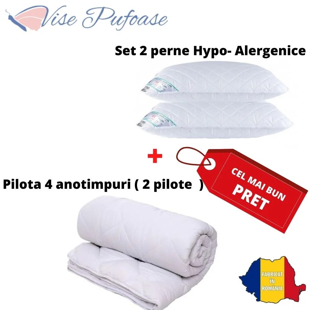 Set Pilotă 4 anotimpuri 140×200 cm + 2 Perne Matlasate Ultrasonic 70×70 cm