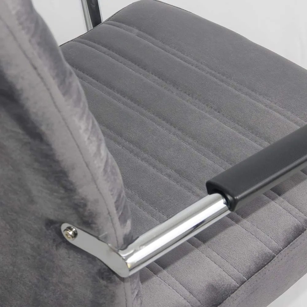Scaun vizitator gri OFF 833V din catifea cu cadru metalic cromat și brațe