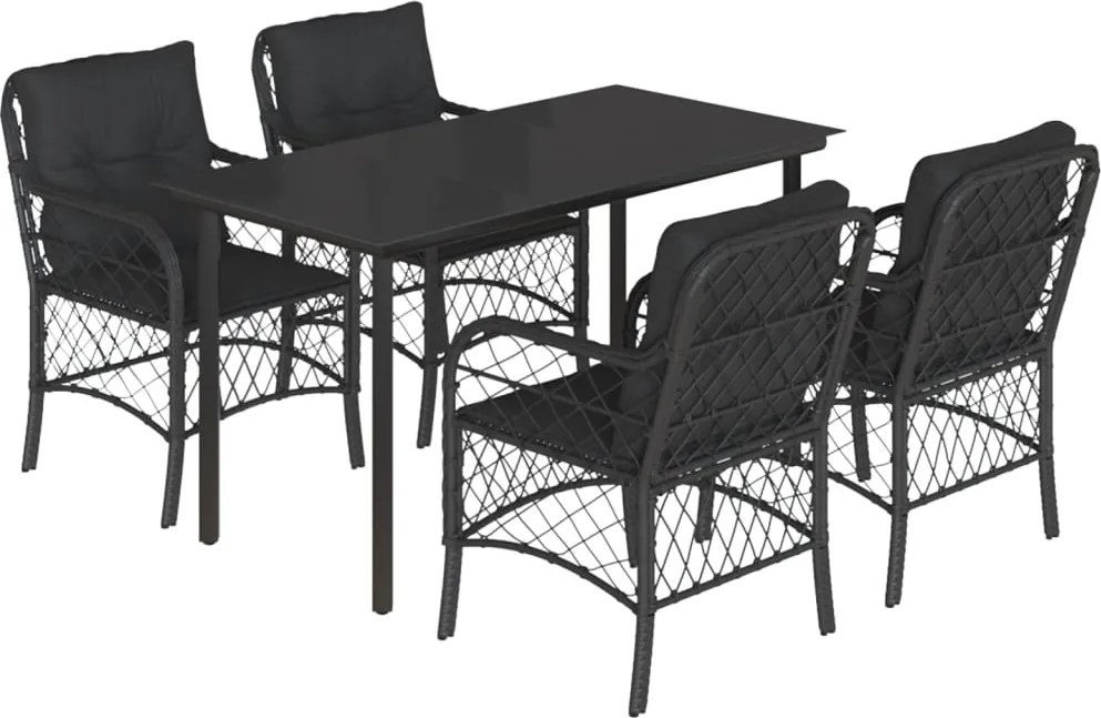 vidaXL Set mobilier de grădină cu perne, 5 piese, negru, poliratan