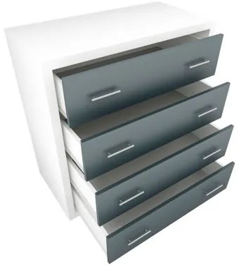 Comoda Torino cu sertare Alb / Gri, 85 x 89 x 42 cm