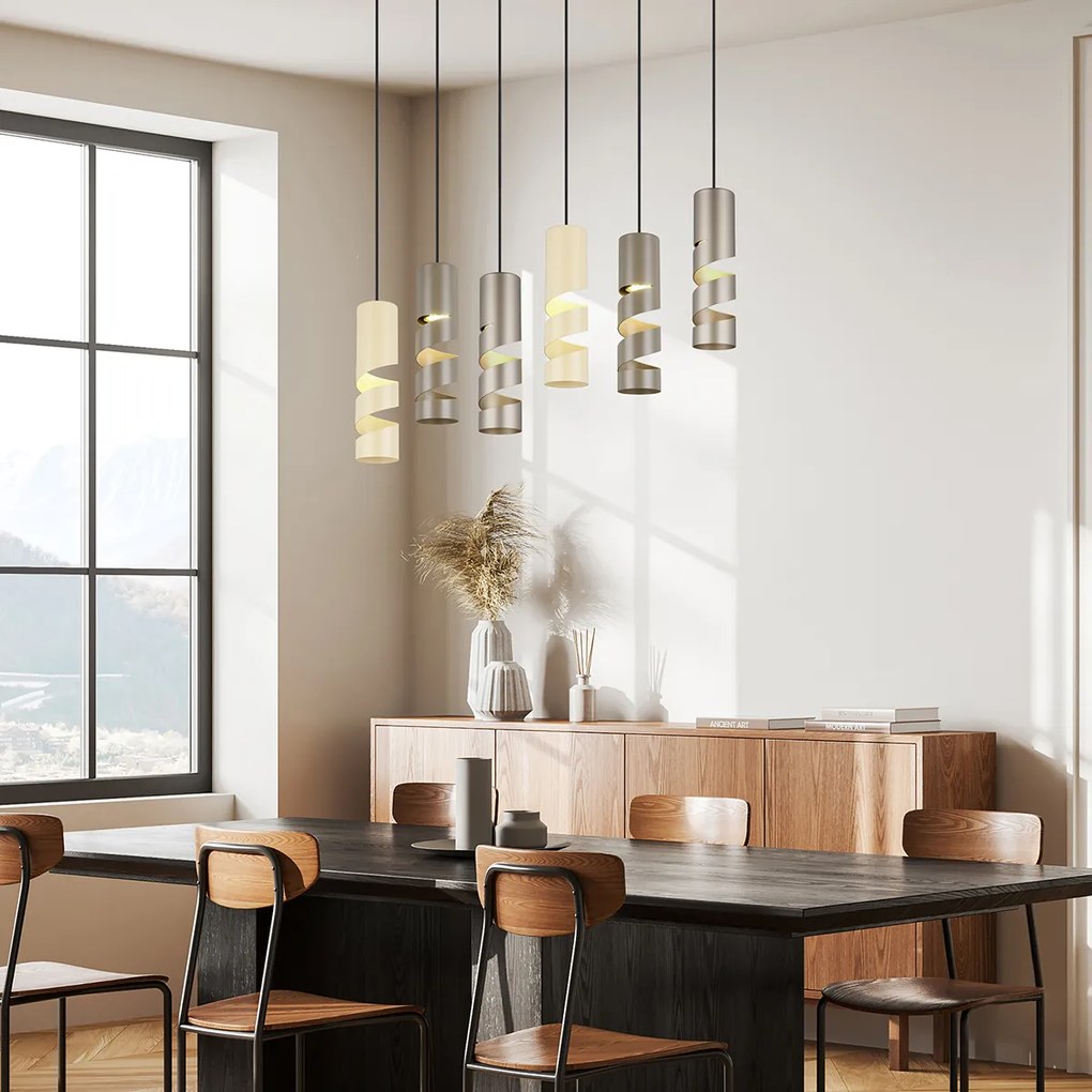 Lampă suspendată modernă neagră cu 6 lumini taupe și bej - Stream