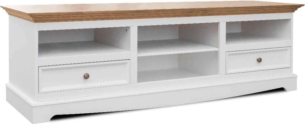 Comodă TV lemn masiv alb-natur Linea, 167 × 53 × 53 cm