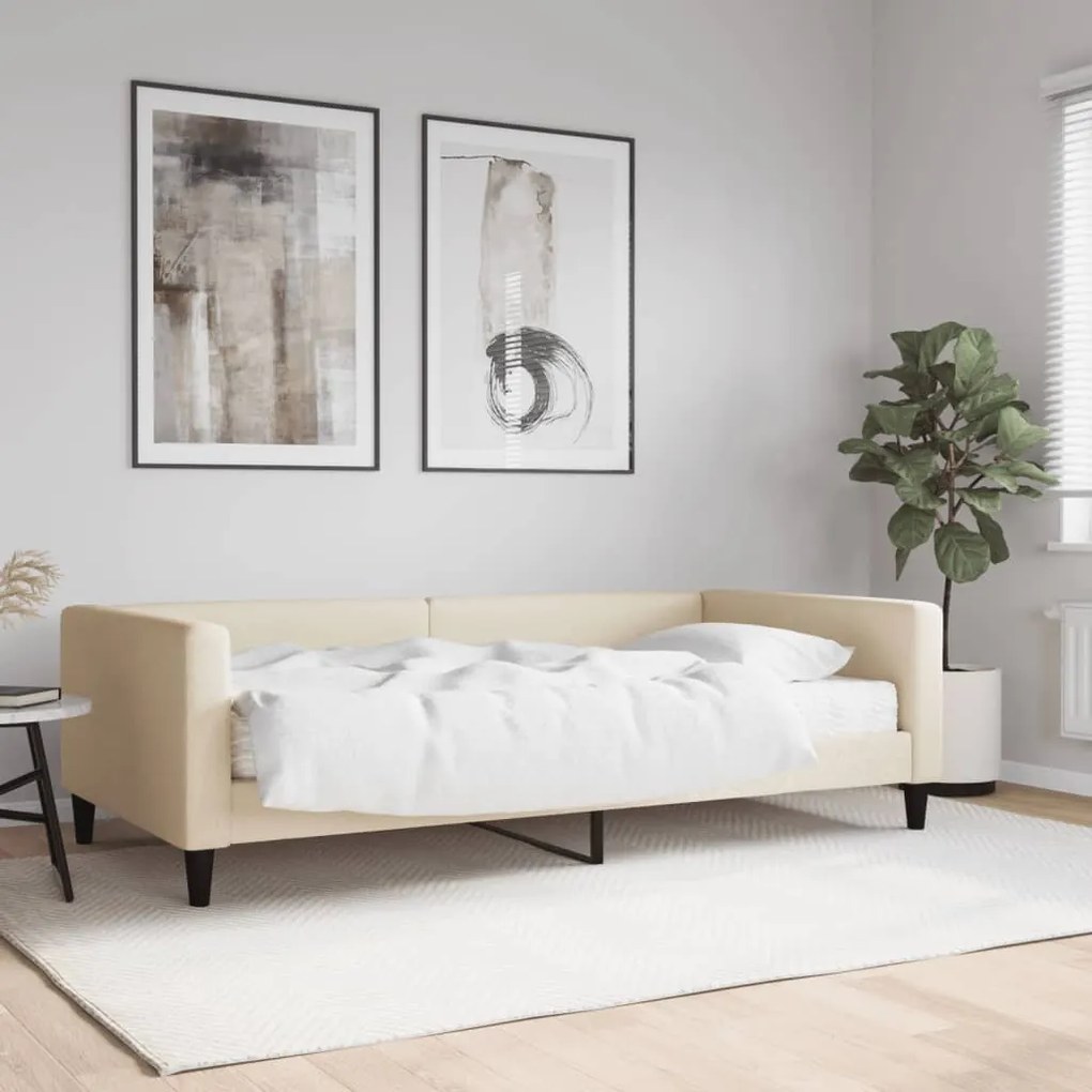 3196569 vidaXL Pat de zi cu saltea, crem, 100x200 cm, textil