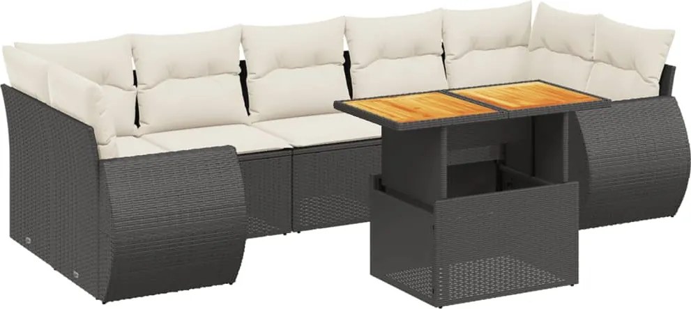 vidaXL Set mobilier de grădină cu perne, 8 piese, negru, poliratan