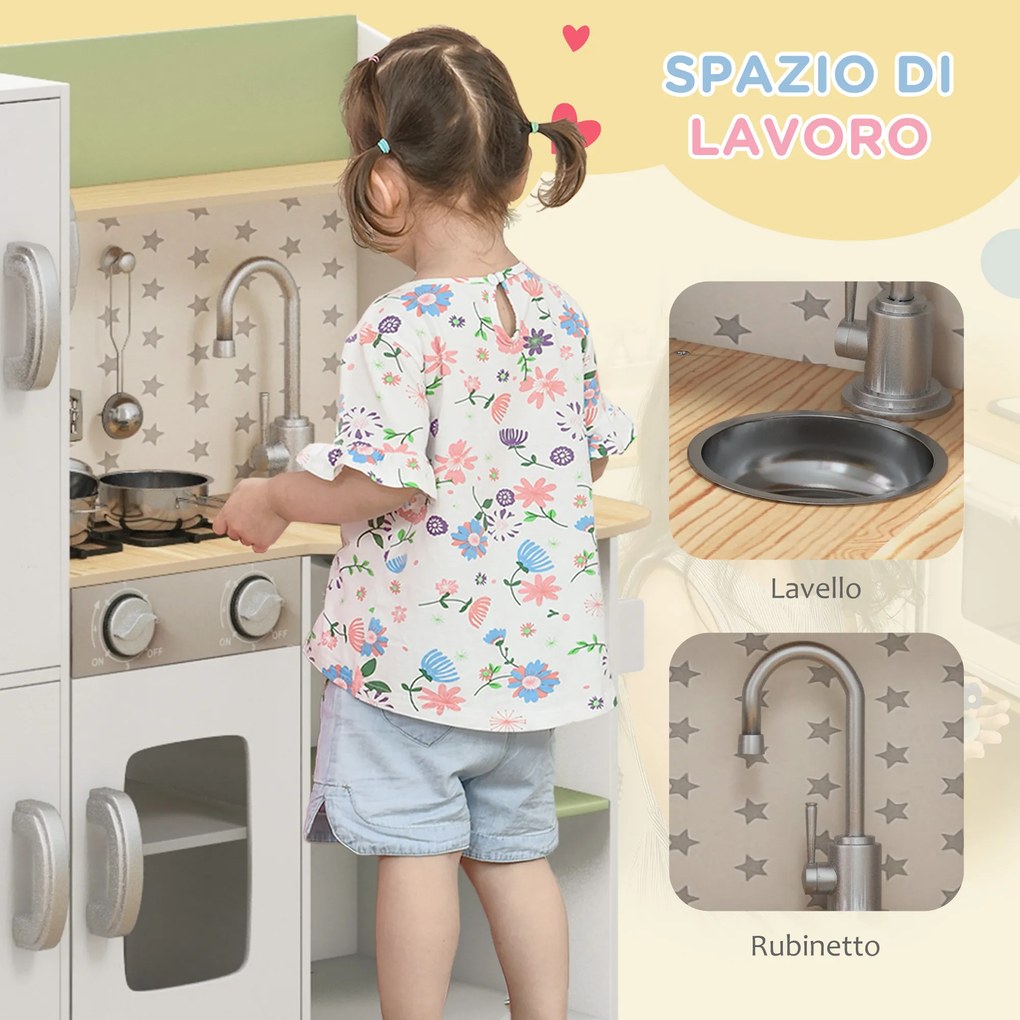 AIYAPLAY Set de Joaca de Bucatarie de Jucarie, cu Telefon, Aparat de Gheata, Aragaz, Chiuveta, Ustensile, pentru Copii de 3-6 ani, Alb | Aosom Romania