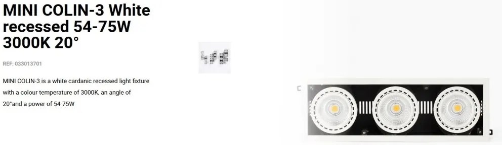 Spot LED incastrabil MINI COLIN-3 White recessed 54-75W 3000K 20°