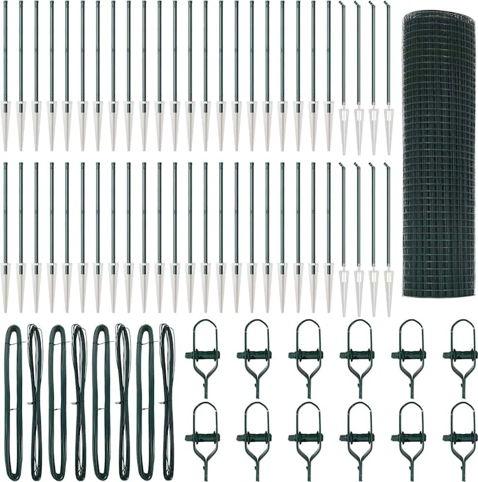 vidaXL Stâlp de gard. Verde 100 x 0,5 m (plasă 19 x 19 mm) Oțel și PVC