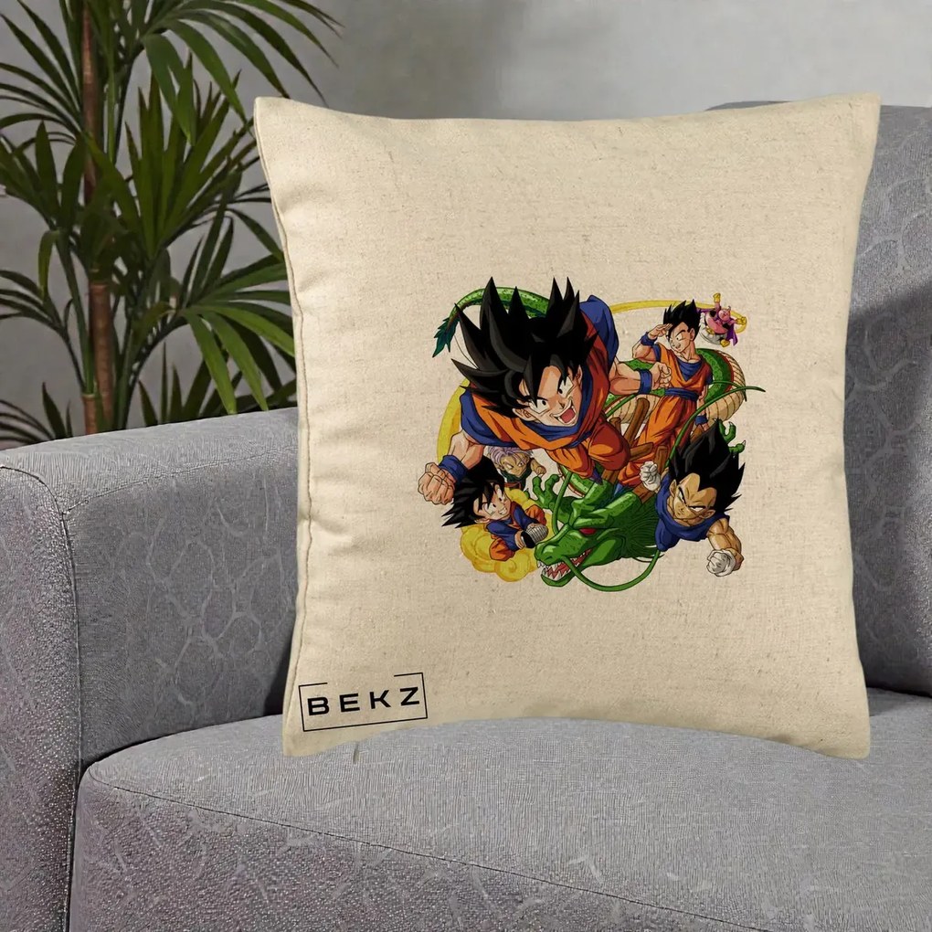 Perna Personalizata Dragon Ball Goku si Shenron Actiune, 40x40 cm, Bej, Husa Detasabila, Perna Inclusa, BEKZ®