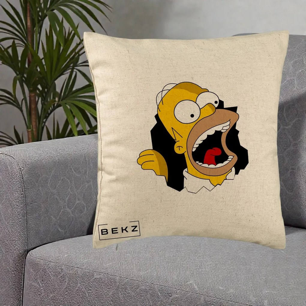 Perna Personalizata Homer Simpson Surpriza, 40x40 cm, Bej, Husa Detasabila, Perna Inclusa, BEKZ®