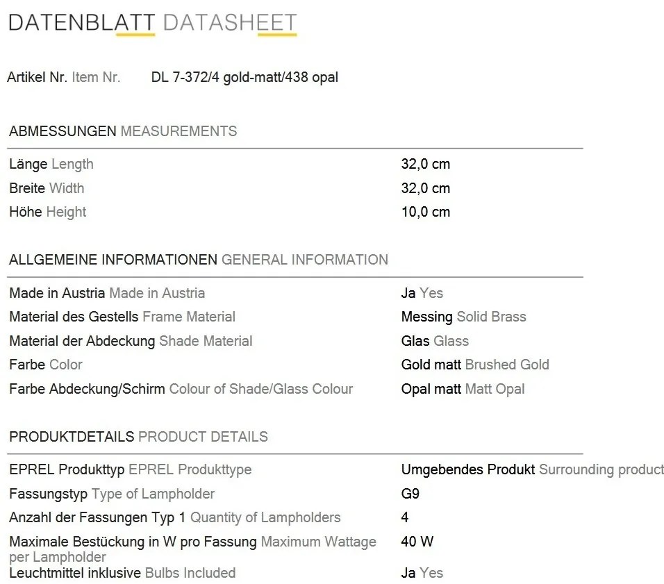 Plafoniera eleganta design modern OPALDESIGN 4L, auriu mat