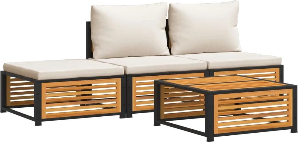 vidaXL Set canapele de grădină cu perne, 4 piese, lemn masiv de acacia