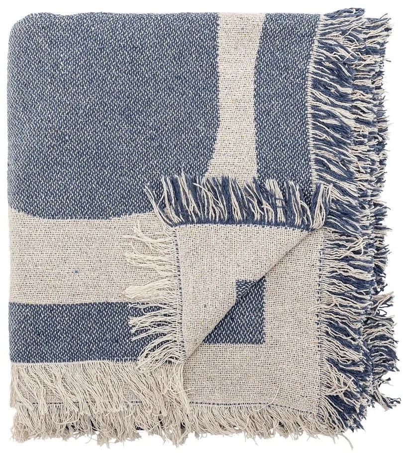 Pătură albastră/bej din bumbac reciclat 130x160 cm Ethan – Bloomingville