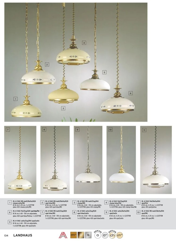 Lustra design clasic cu inaltime reglabila Landhaus alama antic/ sticla champagne