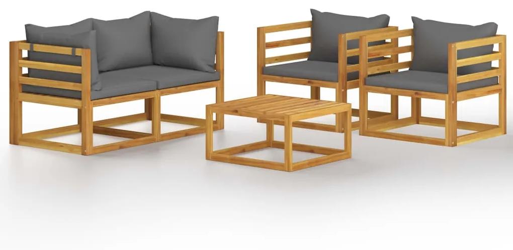 3057609 vidaXL Set mobilier de grădină cu perne, 5 piese, lemn masiv acacia