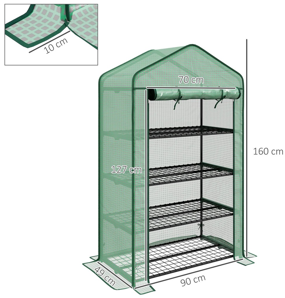 Outsunny Seră de Grădină Balcon cu Rafturi 4 Nivele 90L x 49l x 160H cm Oțel galvanizat folie Detasabila PE Densitate înaltă Verde | Aosom Romania