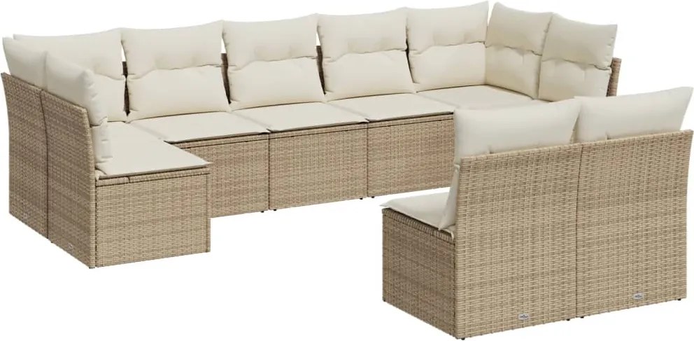 vidaXL Set canapele de grădină, 9 piese, cu perne, bej, poliratan