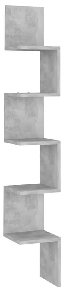 Raft de perete pentru colț, gri beton, 20x20x127,5 cm , pal