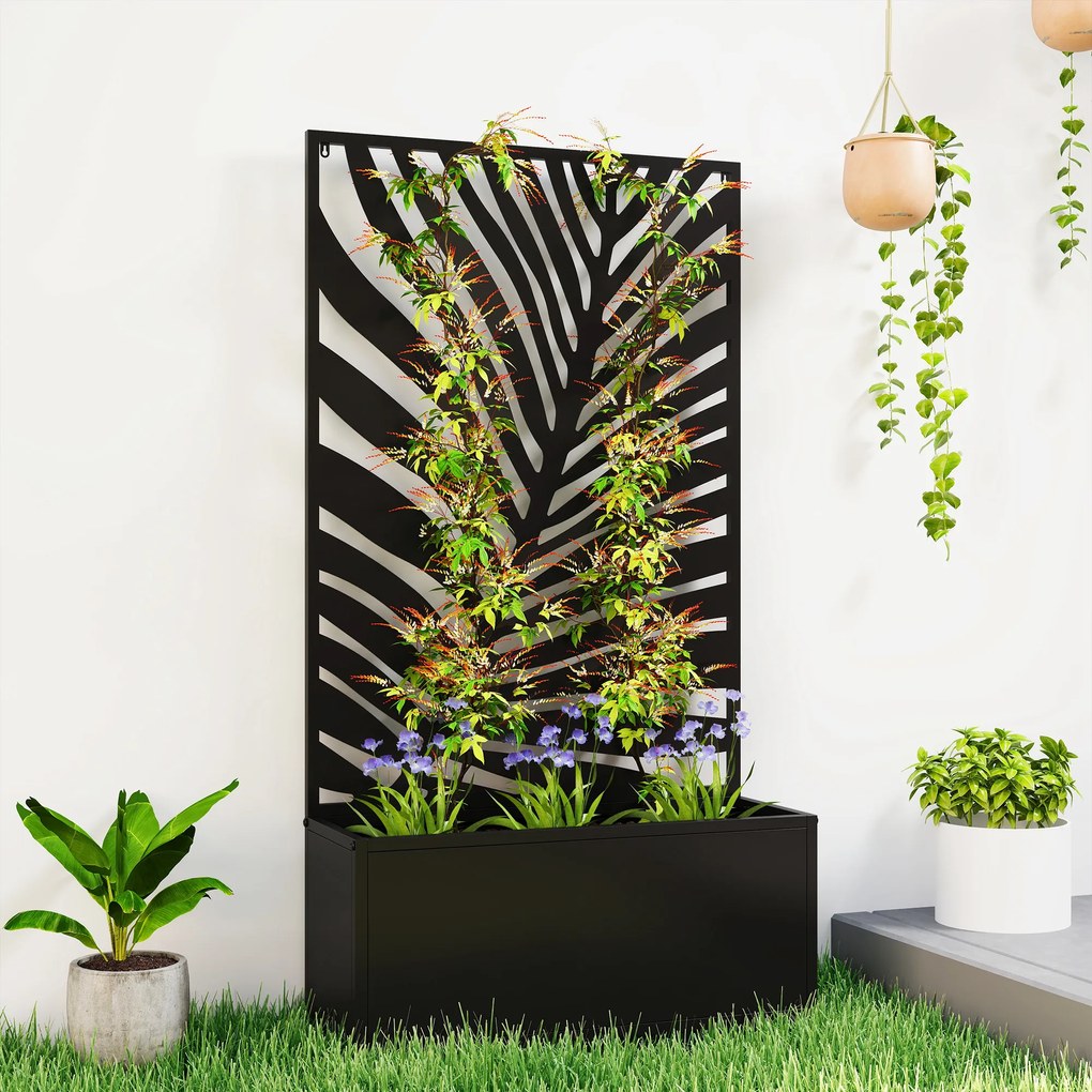 Outsunny pat înălțat jardiniere cu paravan ghiveci metalic, spalier de grădină 61 x 23 x 113 cm | Aosom Romania