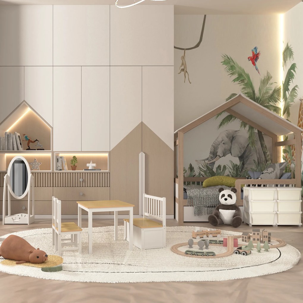 HOMCOM Comodă cu 6 Sertare pentru Copii 3-6 Ani cu Margini Rotunjite, din PP Crem, 75x37x56.5 cm | Aosom Romania