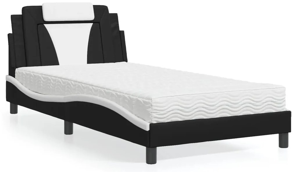 vidaXL Pat cu saltea, negru și alb, 100x200 cm, piele ecologică