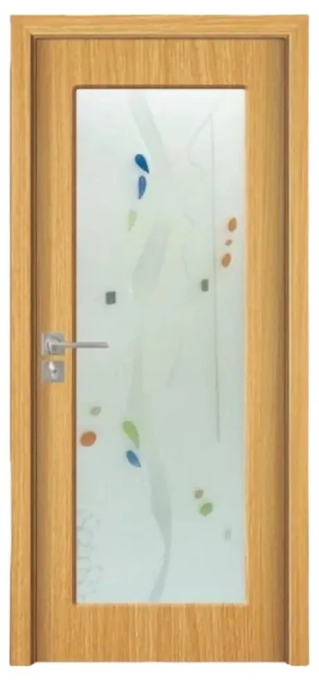 Usa Interior din MDF Novo Doors ND110, Cadru din Lemn Masiv, Geam Sablat, KIT COMPLET, Toc , Manere si balamale incluse (Culoare: Crem, Toc: Reglabil