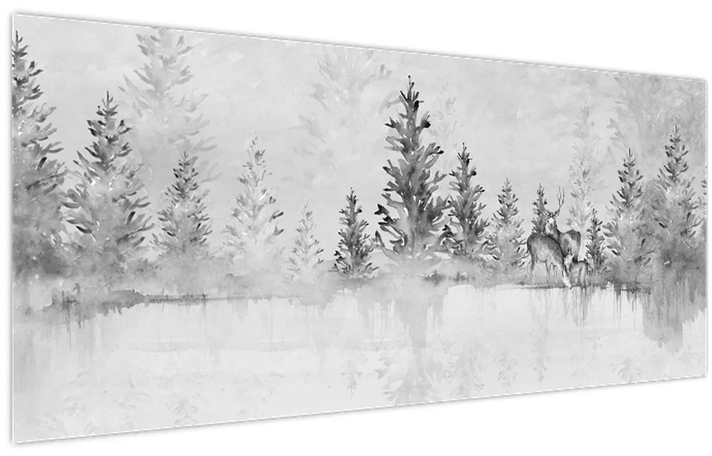 Tablou - Cerb lângă lac (120x50 cm)