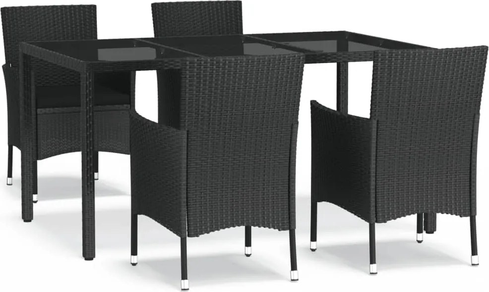 vidaXL Set mobilier de grădină cu perne, 5 piese, negru, poliratan