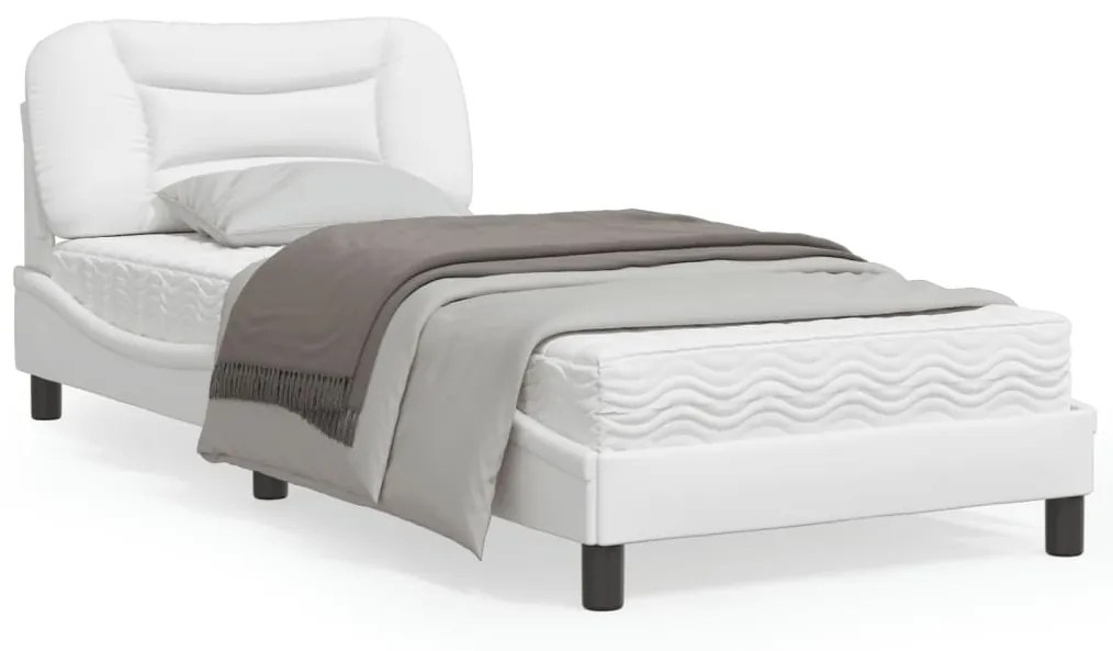 3207975 vidaXL Cadru de pat cu tăblie, alb, 90x200 cm, piele ecologică