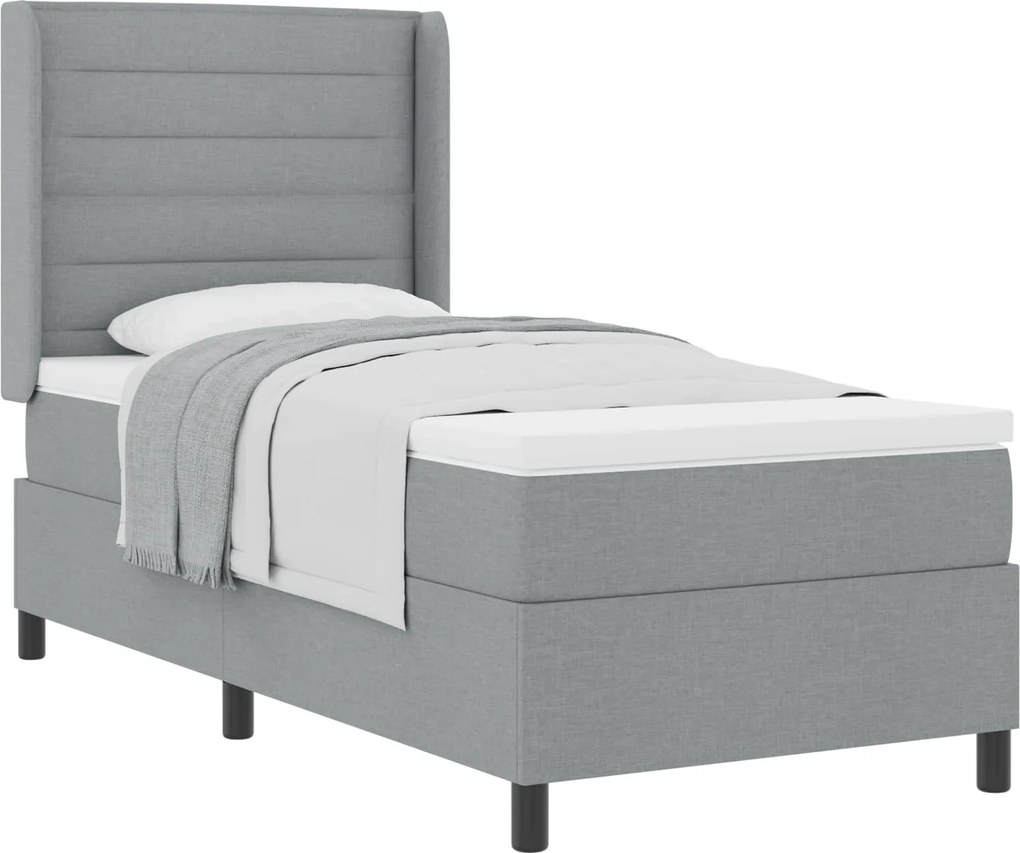 vidaXL Pat cu arcuri cu saltea Gri deschis 200 x 100 cm țesătură