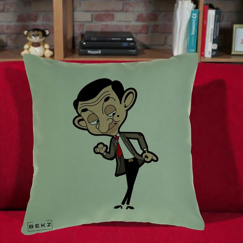 Perna Personalizata Mr. Bean Caricatura, 40x40 cm, Verde, Husa Detasabila, Perna Inclusa, BEKZ®