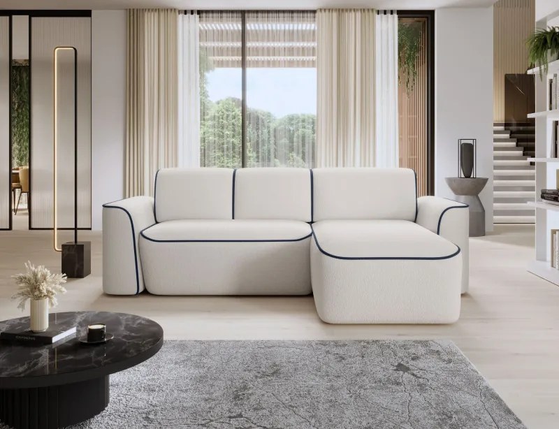 Coltar Living UME Catifea Alb/Albastru Dreapta 287 cm