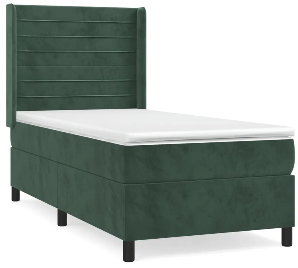 3132714 vidaXL Pat box spring cu saltea, verde închis, 90x190 cm, catifea