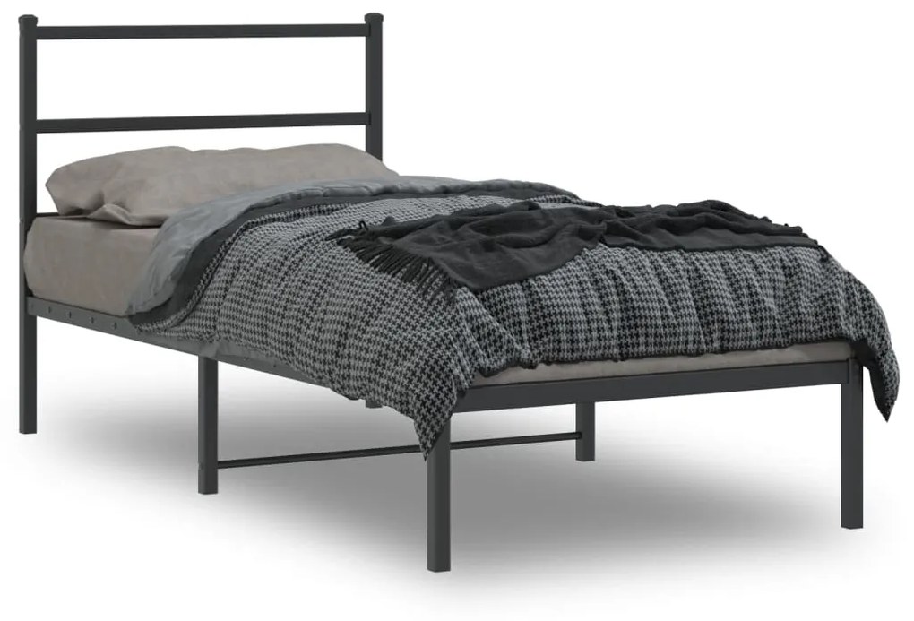 355357 vidaXL Cadru de pat metalic cu tăblie, negru, 90x190 cm