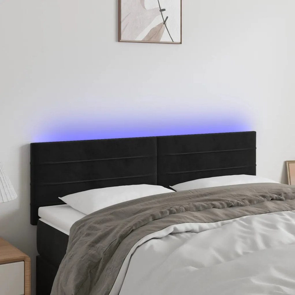 vidaXL Tăblie de pat cu LED, negru, 144x5x78/88 cm, catifea