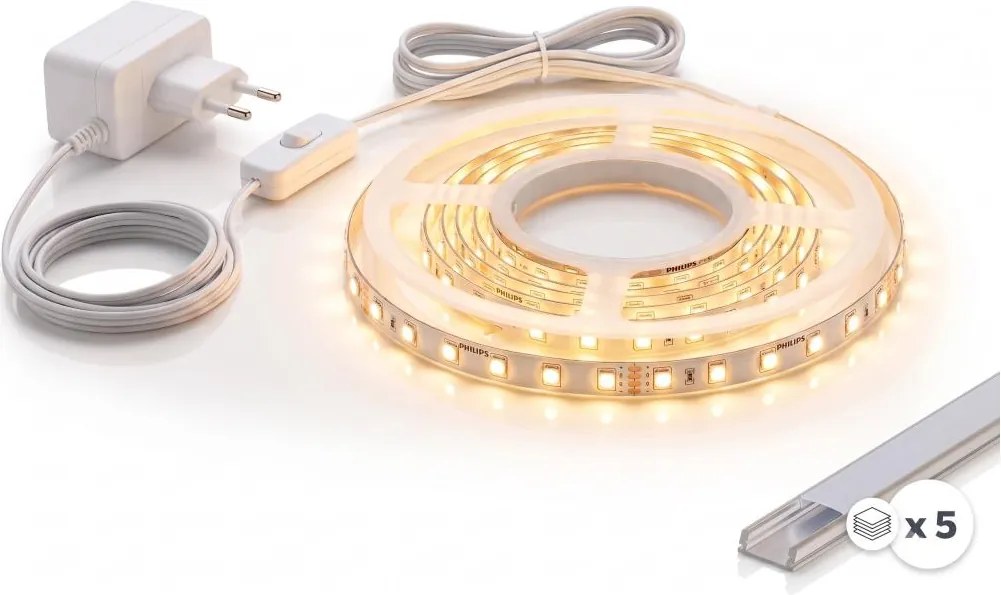 SET 1x bandă LED MYLIVING LIGHTSTRIP LED/22W/230V 5m + 5x profil încastrat 1 m