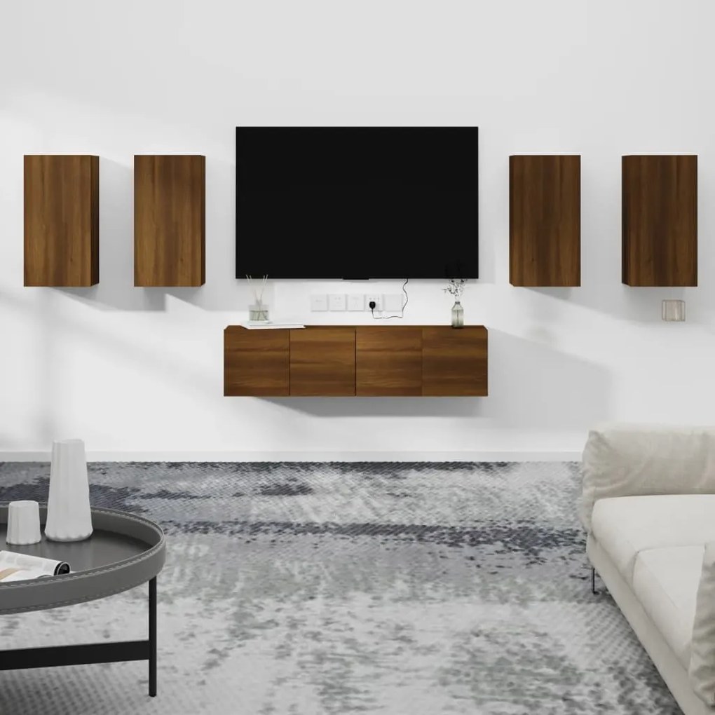 3120265 vidaXL Set dulapuri TV, 6 piese, stejar maro, lemn prelucrat