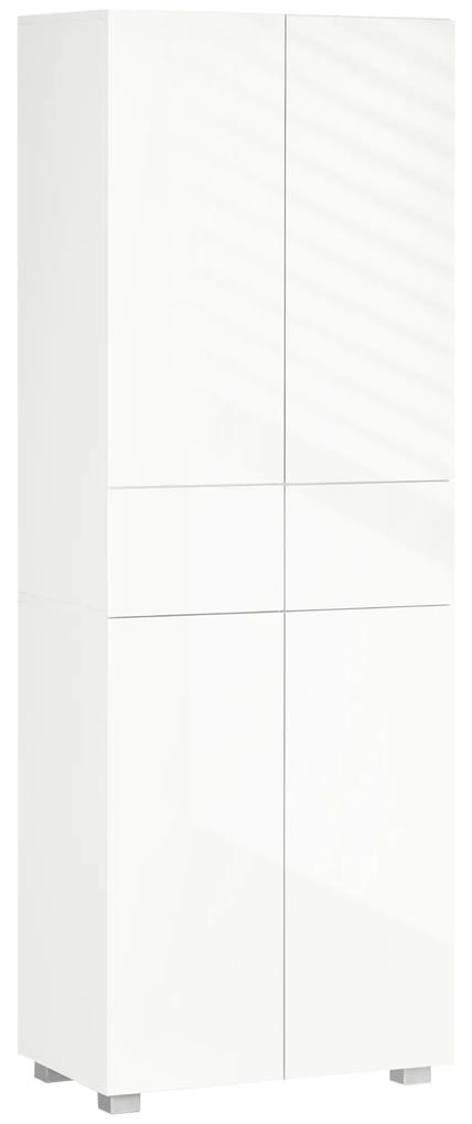 Dulap Bucatarie cu sertare,4 usi, cu 5 niveluri cu 3 rafturi reglabile,  pentru sufragerie, alb lucios 60x35x170cm HOMCOM | Aosom RO