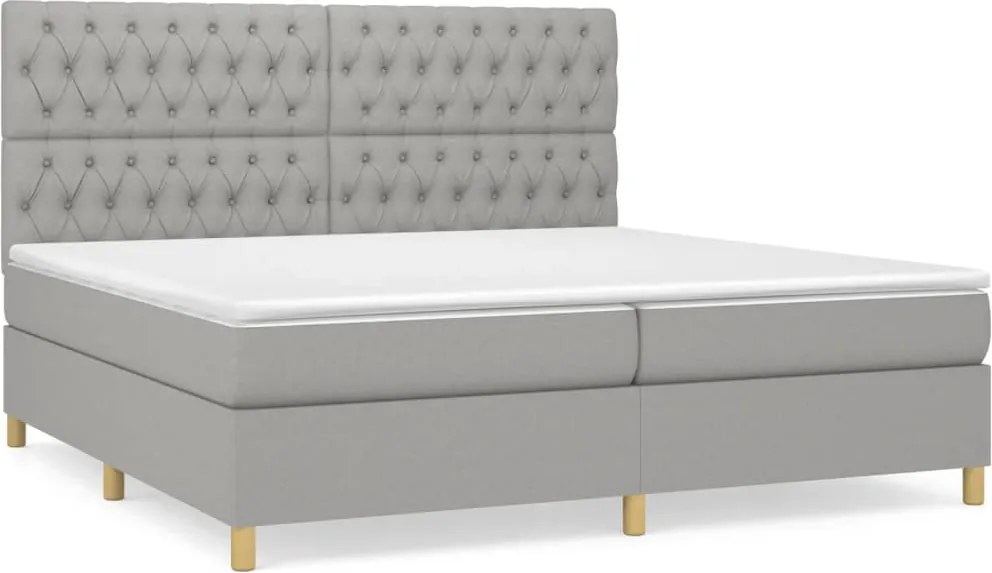 vidaXL Pat box spring cu saltea, gri deschis, 200x200 cm, textil