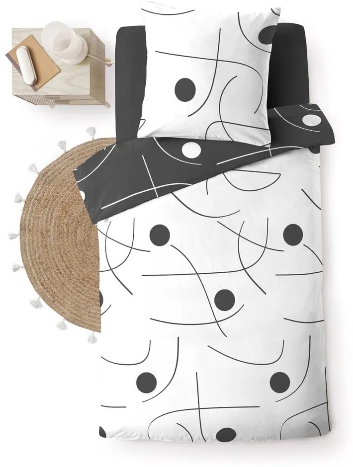 Lenjerie de pat albă-gri închis din microfibră pentru pat de o persoană 140x200 cm Sonate – douceur d'intérieur