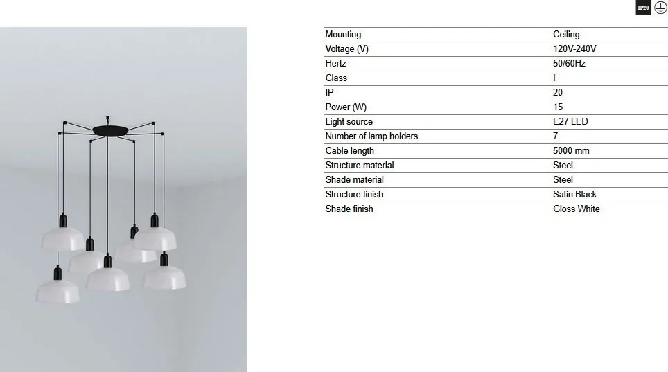 Lustra cu 7 pendule metal TATAWIN M alb