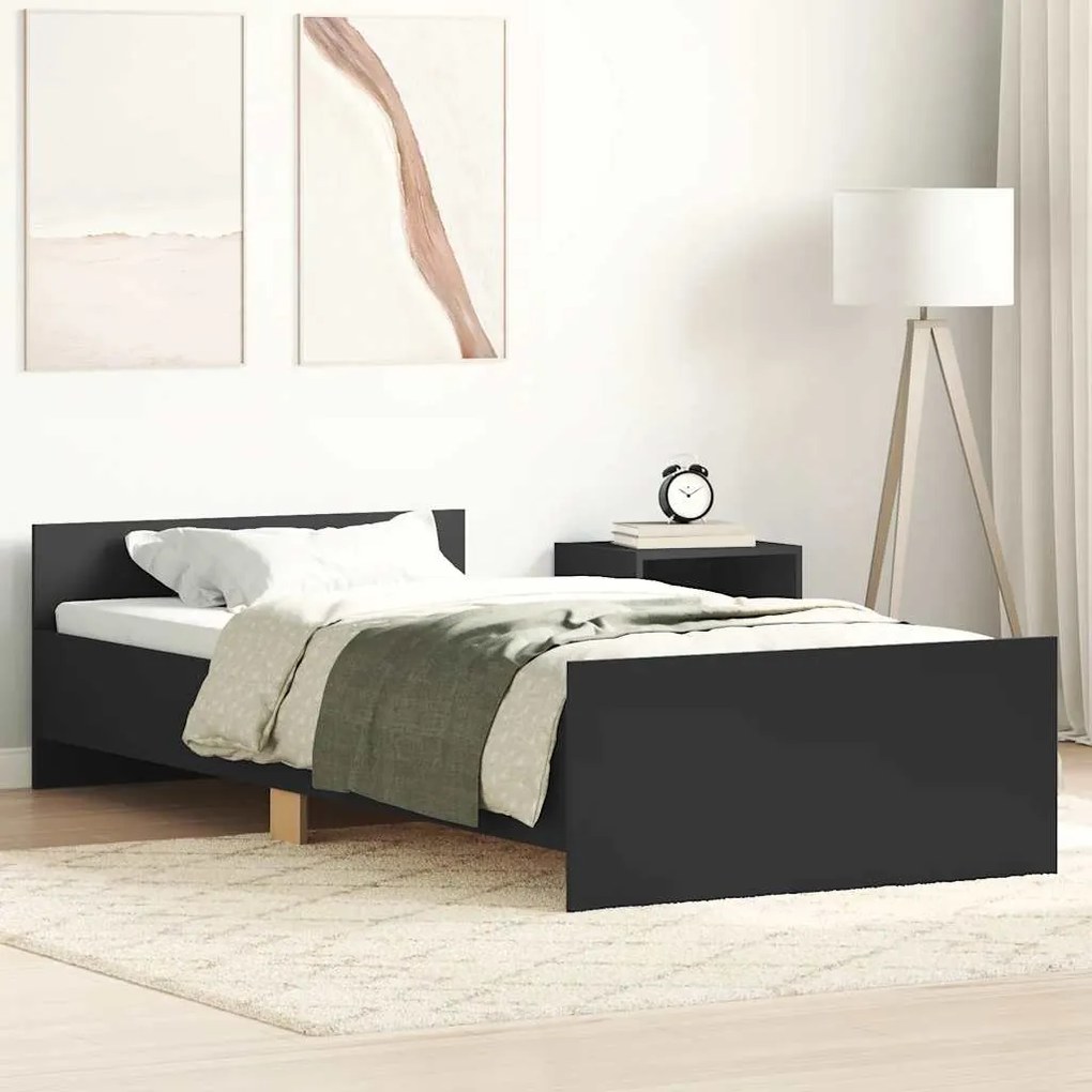 vidaXL Cadru de pat, negru, 90x190 cm, lemn prelucrat