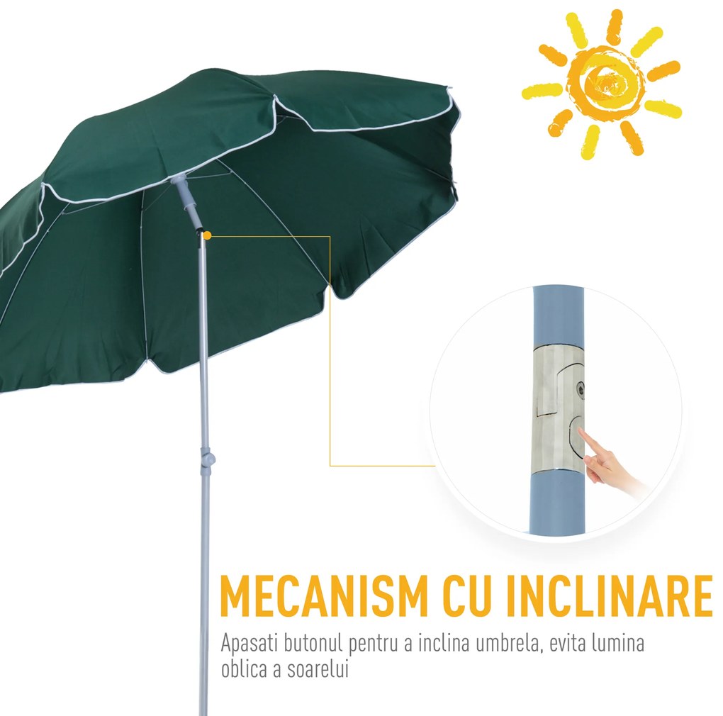 Outsunny Umbrela de Gradina cu acoperis inclinabil, Φ220cm Culoare verde Inchis | Aosom Romania