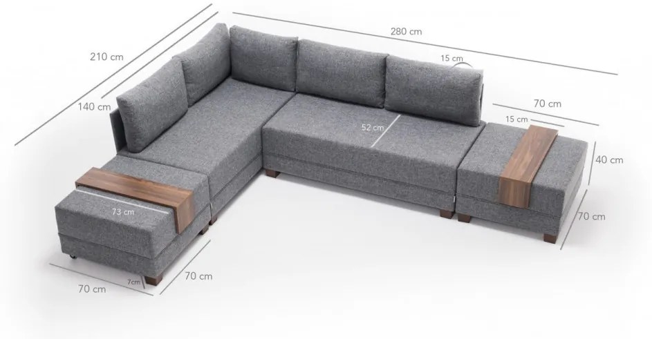 Coltar Extensibil Fly Corner Sofa Bed Left, Gri