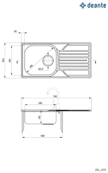 Chiuvetă de bucătărie Deante ZEL_0113 LEGATO 43,5x76 cm satin