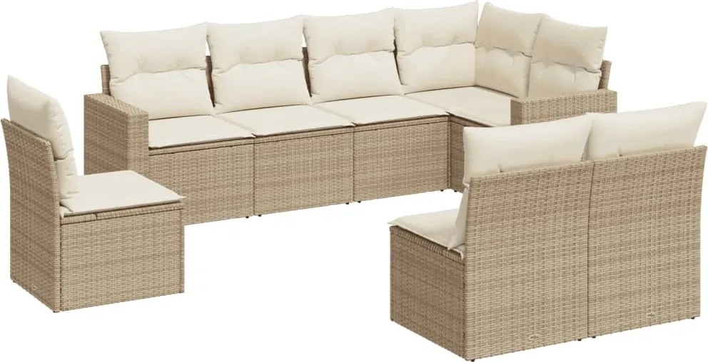 vidaXL Set canapele de grădină, 8 piese, cu perne, bej, poliratan