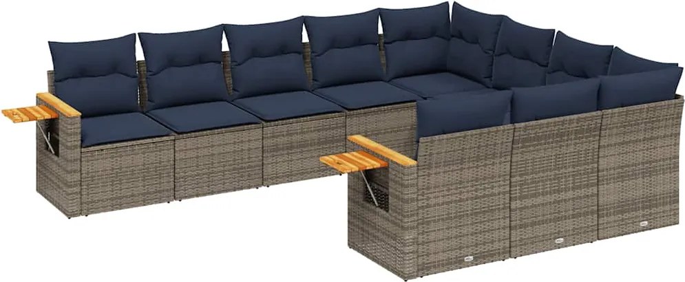 vidaXL Set canapele de grădină cu perne, 10 piese, gri, poliratan